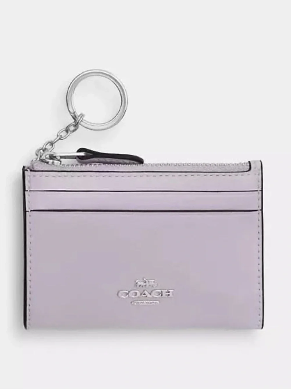 Coach Mini Skinny ID Card Case Wallet Silver/Light Amethyst Glazed Leather NWT